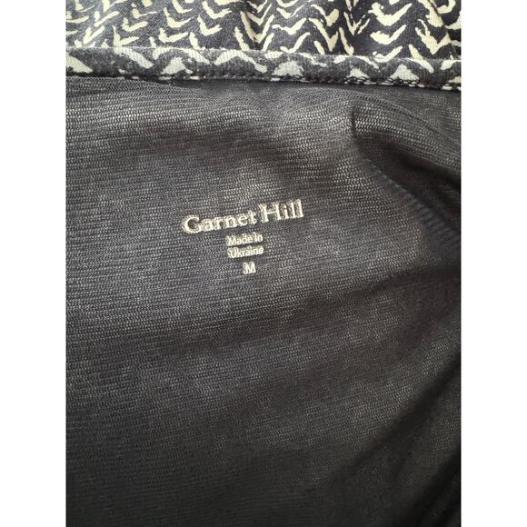 Garnet Hill | Brianna Surplice Knit Dress Navy Print Long Sleeve Midi | Size M - Picture 10 of 14